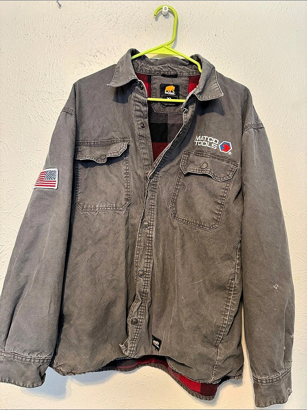 Berne Matco Tools Flannel Lined Washed Duck Shirt Jacket Duck Shirt Jacket Gray